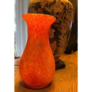 Margies Garden Creative Artisan Hand Blown Modern Art Glass 8" Orange Vase
